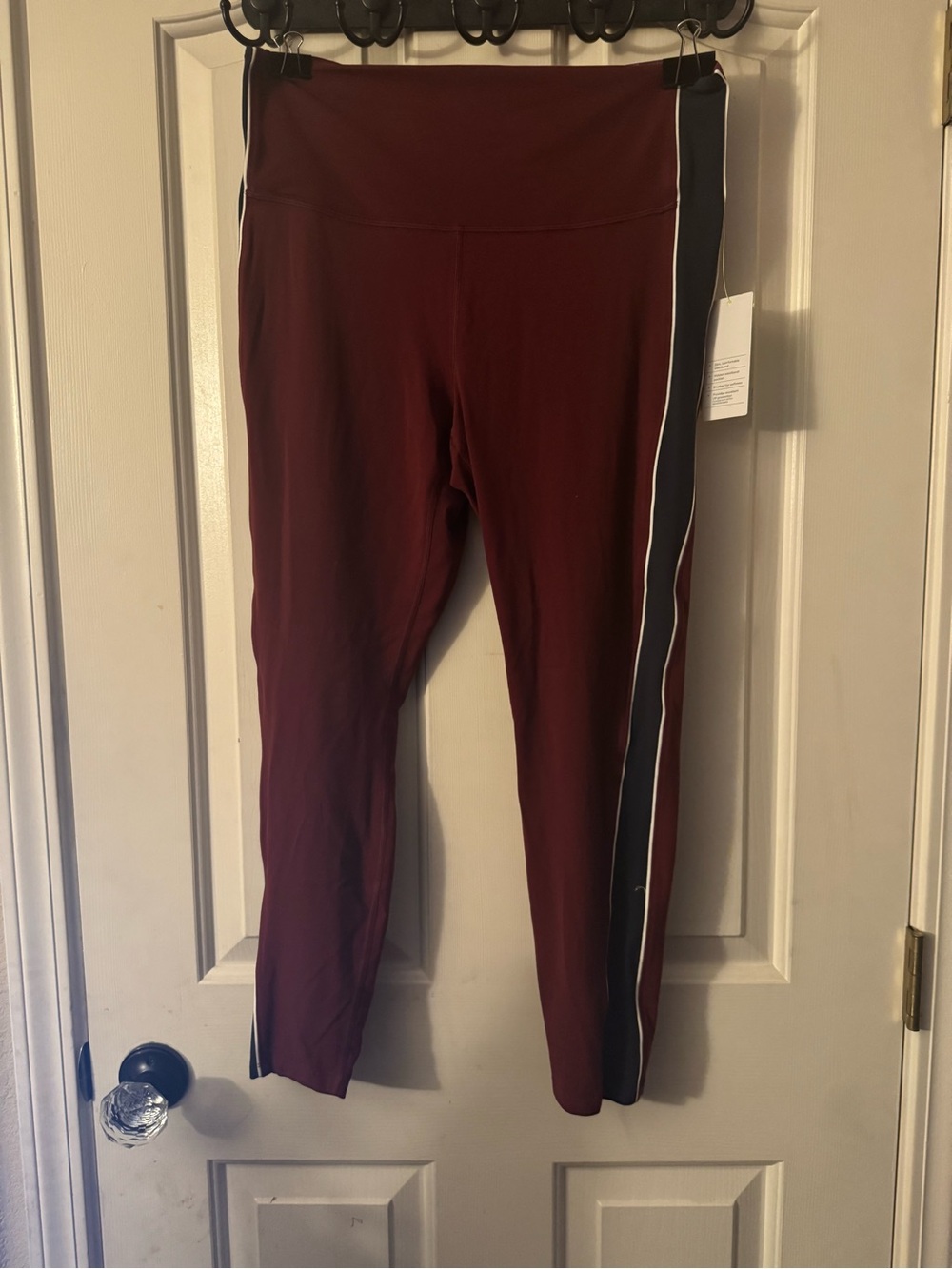 all in motion Burgundy Leggings with Black & White Side Stripe